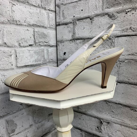Bally Vintage 80s Pointy Toe Sling Back Beige Leather Pump - Picture 1 of 8